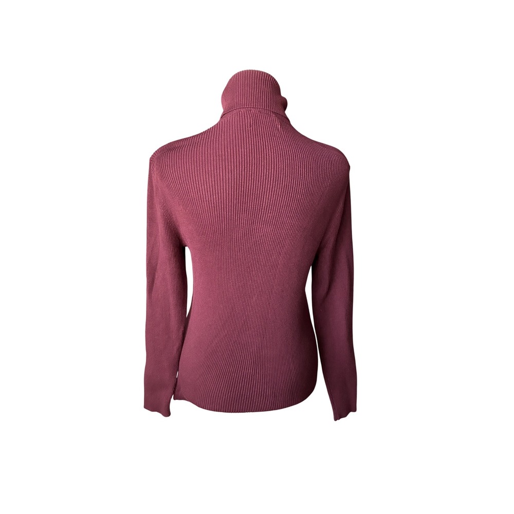 Nine West Womens L Burgundy Ribbed Knit Turtleneck Sweater Maroon Long Sleeve - Picture 2 of 5